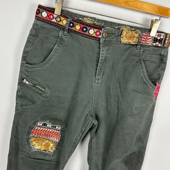 Desigual Green Patchwork Embellished Barrell Leg Trouser Pants 30 - Picture 4 of 6